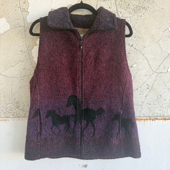Vtg Fleece Vest Horses Western Wool Ombre Cowgirl Women M Made in USA Bear Ridge - Picture 1 of 6
